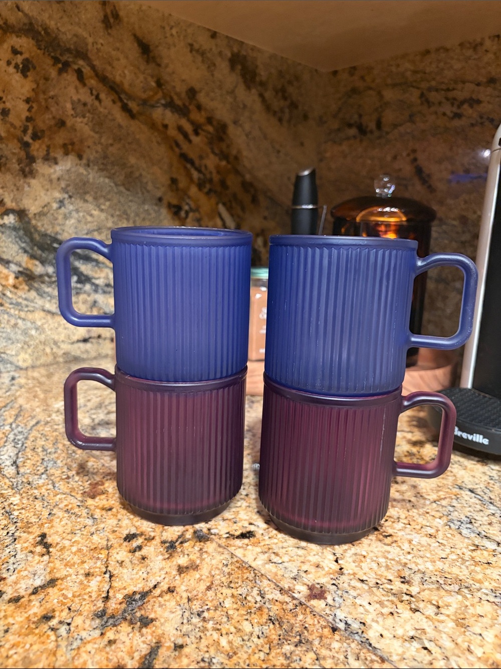 Dwell Studio Set/2 Glass Mugs Spray Frosted Color Blue & Purple